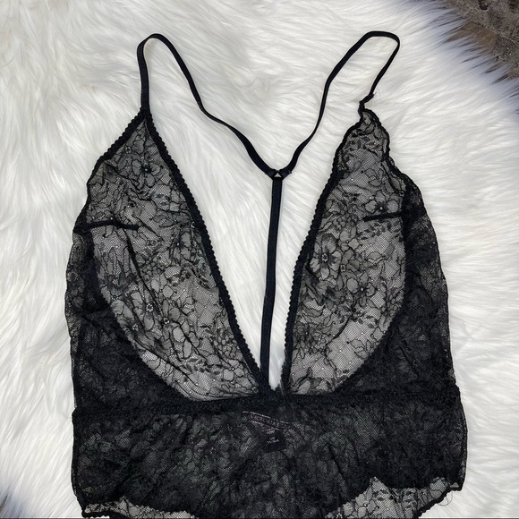 Victoria’s Secret Black Lace Bodysuit Plunge Neckline size Large - Picture 2 of 12